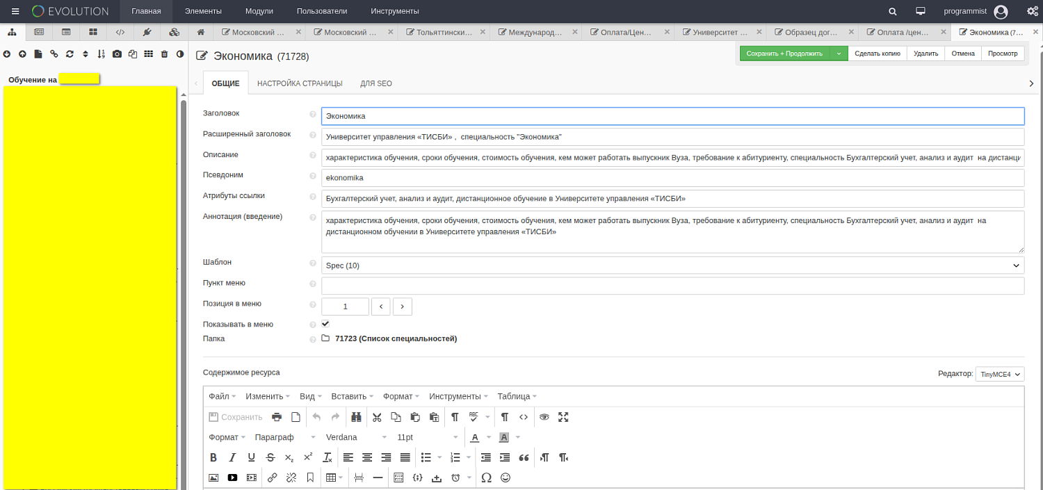 Настройка SEO на сайте Evolution CMS
